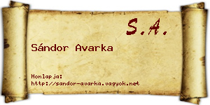 Sándor Avarka névjegykártya